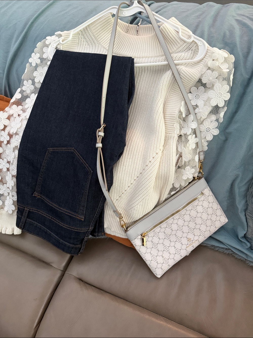 French Connection Sweater with Floral Lace Sleeves jeans loft new 28 bag bundle
